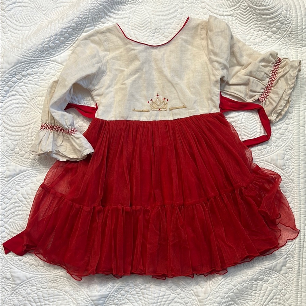 Well Dressed Wolf Red and Cream Dress with Embroidered Crown